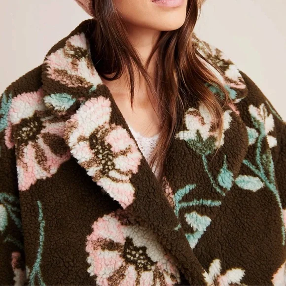 NWT Anthropologie Olivia Floral Teddy Coat Size S Small